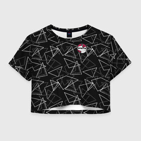 Женская футболка Crop-top 3D с принтом Черно-белый геометрический  в Курске, 100% полиэстер | круглая горловина, длина футболки до линии талии, рукава с отворотами | абстрактный | аппликация | геометрический | модный | треугольники | футбол | футбольный клуб | черно белый | черный фон