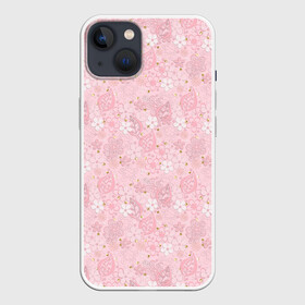 Чехол для iPhone 13 с принтом Нежно розовые цветы с блеском в Курске,  |  | блеск | блестки | детский | золото | малышам | нежно розовый | розовые цветы | розовый и золотой