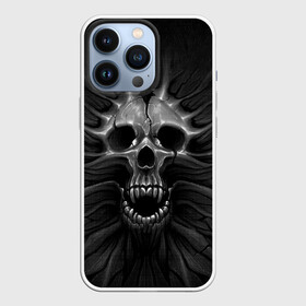 Чехол для iPhone 13 Pro с принтом ЧЕРЕП С КЛЫКАМИ в Курске,  |  | dark | death | fear | skelet | skull | байкерам | голова | готика | клыки | кости | крик | оскал | скелет | тьма | ужас | череп | черный