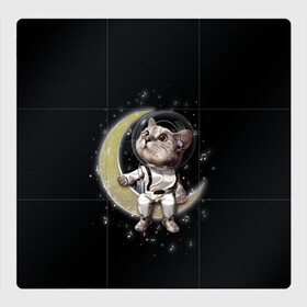 Магнитный плакат 3Х3 с принтом КОТИК НА ЛУНЕ в Курске, Полимерный материал с магнитным слоем | 9 деталей размером 9*9 см | astronawt | cat | dark | music | night | space | stars | астронавт | животные | звезды | звери | космонавт | космос | кот | котик | музыка | ночь | плеер | скафандр