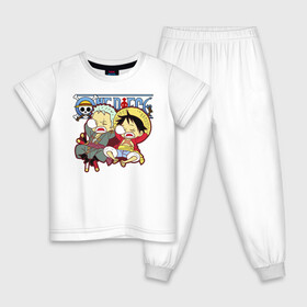 Детская пижама хлопок с принтом Малыши Зоро и Луффи One Piece в Курске, 100% хлопок |  брюки и футболка прямого кроя, без карманов, на брюках мягкая резинка на поясе и по низу штанин
 | Тематика изображения на принте: anime | manga | monkey d. luffy | one piece | zoro roronoa | аниме | большой куш | ван пис | вон пис | зородзюро | луфи | луффи | манга | манки д. луффи | мечник | мугивара | охотник на пиратов | пират | ронин | ророноа зоро