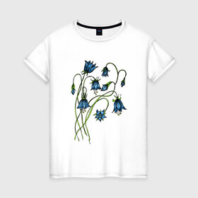 Женская футболка хлопок с принтом Колокольчики лесные в Курске, 100% хлопок | прямой крой, круглый вырез горловины, длина до линии бедер, слегка спущенное плечо | blue | bluebells | drawing | nature | plants | голубые | колокольчики | природа | рисунок