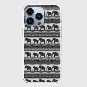 Чехол для iPhone 13 Pro с принтом Черно белый узор слоны в Курске,  |  | африканский | монохромный узор | орнамент | полосы | серый | серый и черный | слоны | этнический