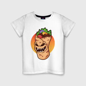 Детская футболка хлопок с принтом Шаурма - зомби в Курске, 100% хлопок | круглый вырез горловины, полуприлегающий силуэт, длина до линии бедер | zombie | зомби | лаваш | хеллоуин | шаверма | шаурма