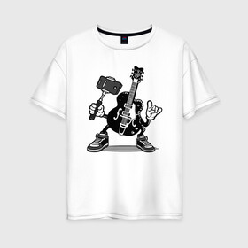 Женская футболка хлопок Oversize с принтом Гитара сэлфи в Курске, 100% хлопок | свободный крой, круглый ворот, спущенный рукав, длина до линии бедер
 | peace | selfi | гитара | мир | рок | рокер | сэлфи | фотка | электрогитара