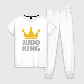 Женская пижама хлопок с принтом Король Дзюдо в Курске, 100% хлопок | брюки и футболка прямого кроя, без карманов, на брюках мягкая резинка на поясе и по низу штанин | fighter | japan | judo | king | mma | sport | ufc | warrior | боец | бой | воин | дзюдо | дзюдоист | единоборства | карате | король | поединок | спорт | спортсмен | чемпион | япония