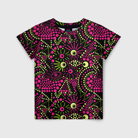 Детская футболка 3D с принтом Модный абстрактный узор в Курске, 100% гипоаллергенный полиэфир | прямой крой, круглый вырез горловины, длина до линии бедер, чуть спущенное плечо, ткань немного тянется | абстрактный | арт | в горошек | креативный | молодежный | популярный | современный | темный | черный и малиновый