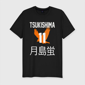 Мужская футболка хлопок Slim с принтом TSUKISHIMA KEI / КЕЙ ЦУКИШИМА в Курске, 92% хлопок, 8% лайкра | приталенный силуэт, круглый вырез ворота, длина до линии бедра, короткий рукав | anime | haikyu | karasuno. | manga | tsukishima kei | аниме | волейбол | герой | карасуно | кей цукишима | манга | персонаж
