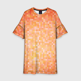 Детское платье 3D с принтом Оранжевая пиксель абстракция в Курске, 100% полиэстер | прямой силуэт, чуть расширенный к низу. Круглая горловина, на рукавах — воланы | halloween | pixel art | абстракция | оранжевый | осенний | пиксели | пиксель арт | пиксельный | рыжий | хэллоуин