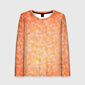 Женский лонгслив 3D с принтом Оранжевая пиксель абстракция в Курске, 100% полиэстер | длинные рукава, круглый вырез горловины, полуприлегающий силуэт | halloween | pixel art | абстракция | оранжевый | осенний | пиксели | пиксель арт | пиксельный | рыжий | хэллоуин