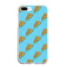 Чехол для iPhone 7Plus/8 Plus матовый с принтом Пицца паттерн на голубом в Курске, Силикон | Область печати: задняя сторона чехла, без боковых панелей | еда | итальянская кухня | кусок пиццы | паттерн | пицца | пицца пепперони | пицца с колбасой и сыром | слайс | фаст фуд