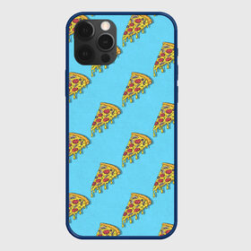 Чехол для iPhone 12 Pro с принтом Пицца паттерн на голубом в Курске, силикон | область печати: задняя сторона чехла, без боковых панелей | еда | итальянская кухня | кусок пиццы | паттерн | пицца | пицца пепперони | пицца с колбасой и сыром | слайс | фаст фуд