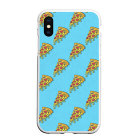 Чехол для iPhone XS Max матовый с принтом Пицца паттерн на голубом в Курске, Силикон | Область печати: задняя сторона чехла, без боковых панелей | еда | итальянская кухня | кусок пиццы | паттерн | пицца | пицца пепперони | пицца с колбасой и сыром | слайс | фаст фуд