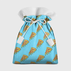 Подарочный 3D мешок с принтом Пицца паттерн на голубом в Курске, 100% полиэстер | Размер: 29*39 см | Тематика изображения на принте: еда | итальянская кухня | кусок пиццы | паттерн | пицца | пицца пепперони | пицца с колбасой и сыром | слайс | фаст фуд