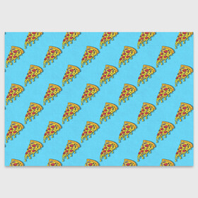 Поздравительная открытка с принтом Пицца паттерн на голубом в Курске, 100% бумага | плотность бумаги 280 г/м2, матовая, на обратной стороне линовка и место для марки
 | еда | итальянская кухня | кусок пиццы | паттерн | пицца | пицца пепперони | пицца с колбасой и сыром | слайс | фаст фуд