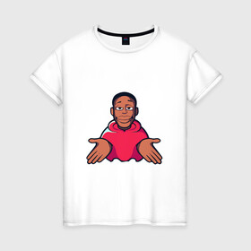 Женская футболка хлопок с принтом khaby.lame в Курске, 100% хлопок | прямой крой, круглый вырез горловины, длина до линии бедер, слегка спущенное плечо | африканец | большие губы | кхаби | лэйм | настроение | позитив | поп арт. | популярный | популярный блогер | розовая толстовка | хаби ламе