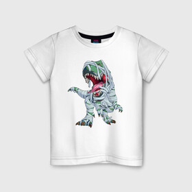 Детская футболка хлопок с принтом Динозавр-мумия в Курске, 100% хлопок | круглый вырез горловины, полуприлегающий силуэт, длина до линии бедер | tyrannosaurus | бинты | динозавр | дракон | мумия | тиранозавр | ящер