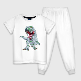 Детская пижама хлопок с принтом Динозавр-мумия в Курске, 100% хлопок |  брюки и футболка прямого кроя, без карманов, на брюках мягкая резинка на поясе и по низу штанин
 | tyrannosaurus | бинты | динозавр | дракон | мумия | тиранозавр | ящер