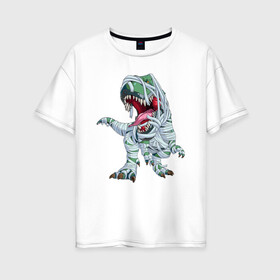 Женская футболка хлопок Oversize с принтом Динозавр-мумия в Курске, 100% хлопок | свободный крой, круглый ворот, спущенный рукав, длина до линии бедер
 | tyrannosaurus | бинты | динозавр | дракон | мумия | тиранозавр | ящер