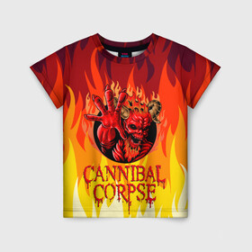 Детская футболка 3D с принтом Cannibal Corpse | Труп Канниба в Курске, 100% гипоаллергенный полиэфир | прямой крой, круглый вырез горловины, длина до линии бедер, чуть спущенное плечо, ткань немного тянется | Тематика изображения на принте: cannibal | cannibal corpse | corpse | death metal | deathgrind | алекс уэбстер | брутальный дэт метал | дэт метал | дэтграйнд | пол мазуркевич | роб барретт | труп каннибала