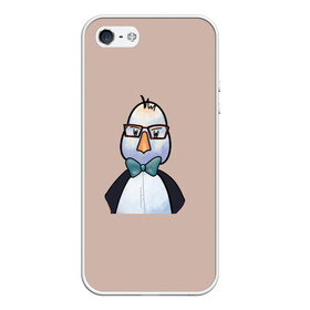 Чехол для iPhone 5/5S матовый с принтом Умная птица  в Курске, Силикон | Область печати: задняя сторона чехла, без боковых панелей | bird | brain | scientist | голубь | мозг | очки | пингвин | птица | учёный