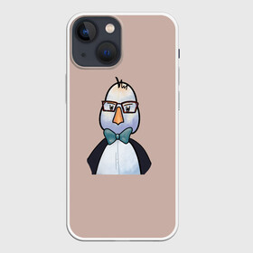 Чехол для iPhone 13 mini с принтом Умная птица в Курске,  |  | Тематика изображения на принте: bird | brain | scientist | голубь | мозг | очки | пингвин | птица | учёный