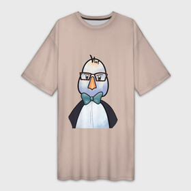 Платье-футболка 3D с принтом Умная птица в Курске,  |  | bird | brain | scientist | голубь | мозг | очки | пингвин | птица | учёный