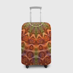 Чехол для чемодана 3D с принтом Оранжево-оливковый калейдоскоп в Курске, 86% полиэфир, 14% спандекс | двустороннее нанесение принта, прорези для ручек и колес | калейдоскоп | коричневый | круглый орнамент | модный | мозаика | мозаичный узор | оливковый | оранжевый | орнамент | этнический