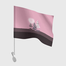 Флаг для автомобиля с принтом Розовое сияние  в Курске, 100% полиэстер | Размер: 30*21 см | елка | ель | зима | коричневый и розовый | лес | луна | мозаика | мозаичный узор | новогодний | розовый | солнце | утро
