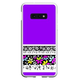 Чехол для Samsung S10E с принтом Яркий фиолетовый цветочный  в Курске, Силикон | Область печати: задняя сторона чехла, без боковых панелей | детский | женский | кайма | лето | разноцветные ромашки | ромашки | фиолетовый | фиолетовый и желтый | цветочный узор | цветы