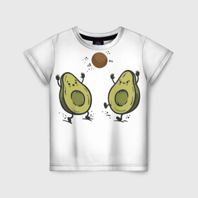 Детская футболка 3D с принтом Любимые авокадо  в Курске, 100% гипоаллергенный полиэфир | прямой крой, круглый вырез горловины, длина до линии бедер, чуть спущенное плечо, ткань немного тянется | Тематика изображения на принте: авокадо | другу | любимой | любимому | парные футболки | подруге | фрукты
