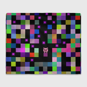 Плед 3D с принтом Arcade Pig в Курске, 100% полиэстер | закругленные углы, все края обработаны. Ткань не мнется и не растягивается | аркада | аркадная игра | мозайка из пикселей | разноцветные квадраты | свинка | свинья на кубе | цифровые кубики