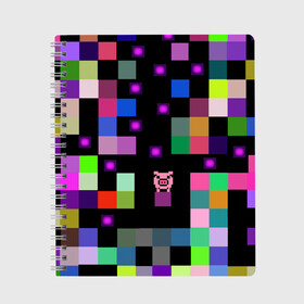Тетрадь с принтом Arcade Pig в Курске, 100% бумага | 48 листов, плотность листов — 60 г/м2, плотность картонной обложки — 250 г/м2. Листы скреплены сбоку удобной пружинной спиралью. Уголки страниц и обложки скругленные. Цвет линий — светло-серый
 | Тематика изображения на принте: аркада | аркадная игра | мозайка из пикселей | разноцветные квадраты | свинка | свинья на кубе | цифровые кубики