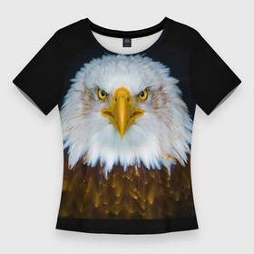 Женская футболка 3D Slim с принтом Белоголовый орлан в Курске,  |  | грозный | красивый | опасный | орлан | пернатый | птица | хищный