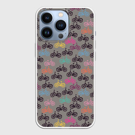 Чехол для iPhone 13 Pro с принтом Цветные велосипеды паттерн в Курске,  |  | велосипеды | велоспорт | горные велосипеды | паттерн | спортивные велосипеды | спортивный | цветной принт