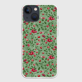 Чехол для iPhone 13 mini с принтом Клюква на болоте в Курске,  |  | бесшовный паттерн | болото | ботанический | в подарок | для детей | клюква | красный с зеленым | лес | осень | природа | цветной | ягоды | яркий
