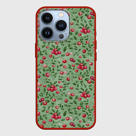 Чехол для iPhone 13 Pro с принтом Клюква на болоте в Курске,  |  | Тематика изображения на принте: бесшовный паттерн | болото | ботанический | в подарок | для детей | клюква | красный с зеленым | лес | осень | природа | цветной | ягоды | яркий