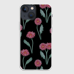 Чехол для iPhone 13 mini с принтом Красные герберы на черном в Курске,  |  | 8 марта | flowers | summer | ботаническая иллюстрация | весна | герберы | зеленый | красный | лето | любовь | праздник | принт | природа | растения | цветы | черный