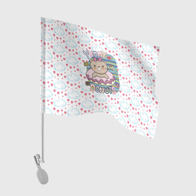 Флаг для автомобиля с принтом Мишка в пончике в Курске, 100% полиэстер | Размер: 30*21 см | девочка | медведь | медвежонок | мишка | пончик | сладости