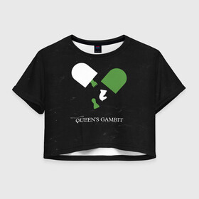 Женская футболка Crop-top 3D с принтом Qweens gambit в Курске, 100% полиэстер | круглая горловина, длина футболки до линии талии, рукава с отворотами | chess | serial | the queens gambit | аня тейлор джой | сериал | сериалы | ход королевы | шахматы | элизабет хармон