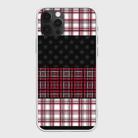 Чехол для iPhone 12 Pro с принтом Комбинированный красно-серый  в Курске, силикон | область печати: задняя сторона чехла, без боковых панелей | Тематика изображения на принте: клетка | комбинированный | красный и черный | креативный | плед | полосы | узор в клетку | шотландка