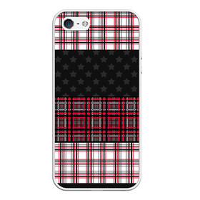 Чехол для iPhone 5/5S матовый с принтом Комбинированный красно-серый  в Курске, Силикон | Область печати: задняя сторона чехла, без боковых панелей | клетка | комбинированный | красный и черный | креативный | плед | полосы | узор в клетку | шотландка