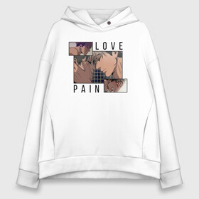 Женское худи Oversize хлопок с принтом Pain Love Killing Stalking в Курске, френч-терри — 70% хлопок, 30% полиэстер. Мягкий теплый начес внутри —100% хлопок | боковые карманы, эластичные манжеты и нижняя кромка, капюшон на магнитной кнопке | anime | killing stalking | manhwa | oh sangwoo | аниме | манга | манхва