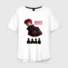 Мужская футболка хлопок Oversize с принтом Vinny Hong Arigato Uchiha clan в Курске, 100% хлопок | свободный крой, круглый ворот, “спинка” длиннее передней части | anime | manhwa | uchiha | vinny hong | windbreaker | аниме | ветролом | манга | манхва