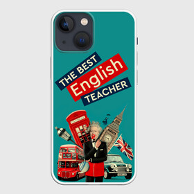 Чехол для iPhone 13 mini с принтом Лучший учитель английского языка в Курске,  |  | english | англ | английский язык | день учителя | инглиш | классный | колледж | наставник | образование | педагог | преподаватель | руководитель | училище | учитель | школа | язык