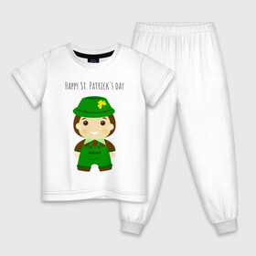 Детская пижама хлопок с принтом С Днем Святого Патрика в Курске, 100% хлопок |  брюки и футболка прямого кроя, без карманов, на брюках мягкая резинка на поясе и по низу штанин
 | зеленый | ирландия | мальчик | патрик | праздник