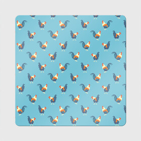Магнит виниловый Квадрат с принтом Петушки паттерн в Курске, полимерный материал с магнитным слоем | размер 9*9 см, закругленные углы | rooster | паттерн | петух | петушки | птица | рисунок