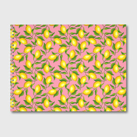 Альбом для рисования с принтом Лимоны паттерн в Курске, 100% бумага
 | матовая бумага, плотность 200 мг. | ботаника | еда | желтые лимоны | иллюстрация | летний принт | лето | лимоны | паттерн | рисунок | розовый цвет | фрукты