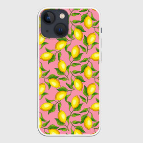 Чехол для iPhone 13 mini с принтом Лимоны паттерн в Курске,  |  | ботаника | еда | желтые лимоны | иллюстрация | летний принт | лето | лимоны | паттерн | рисунок | розовый цвет | фрукты
