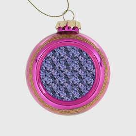 Стеклянный ёлочный шар с принтом Сине-фиолетовый цветочный узор в Курске, Стекло | Диаметр: 80 мм | однотонный | ретро | синие цветы | темный узор | цветочный узор | цветы